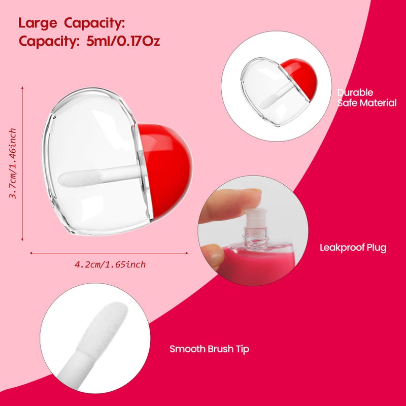 RONRONS 20 Pieces Heart Lip Gloss Tubes, Clear Plastic Empty Lip Gloss Container Cute Heart Shape Mini Lipgloss Tubes with Wand Bulk for Women Girls DIY Cosmetics Small Business - Image 3